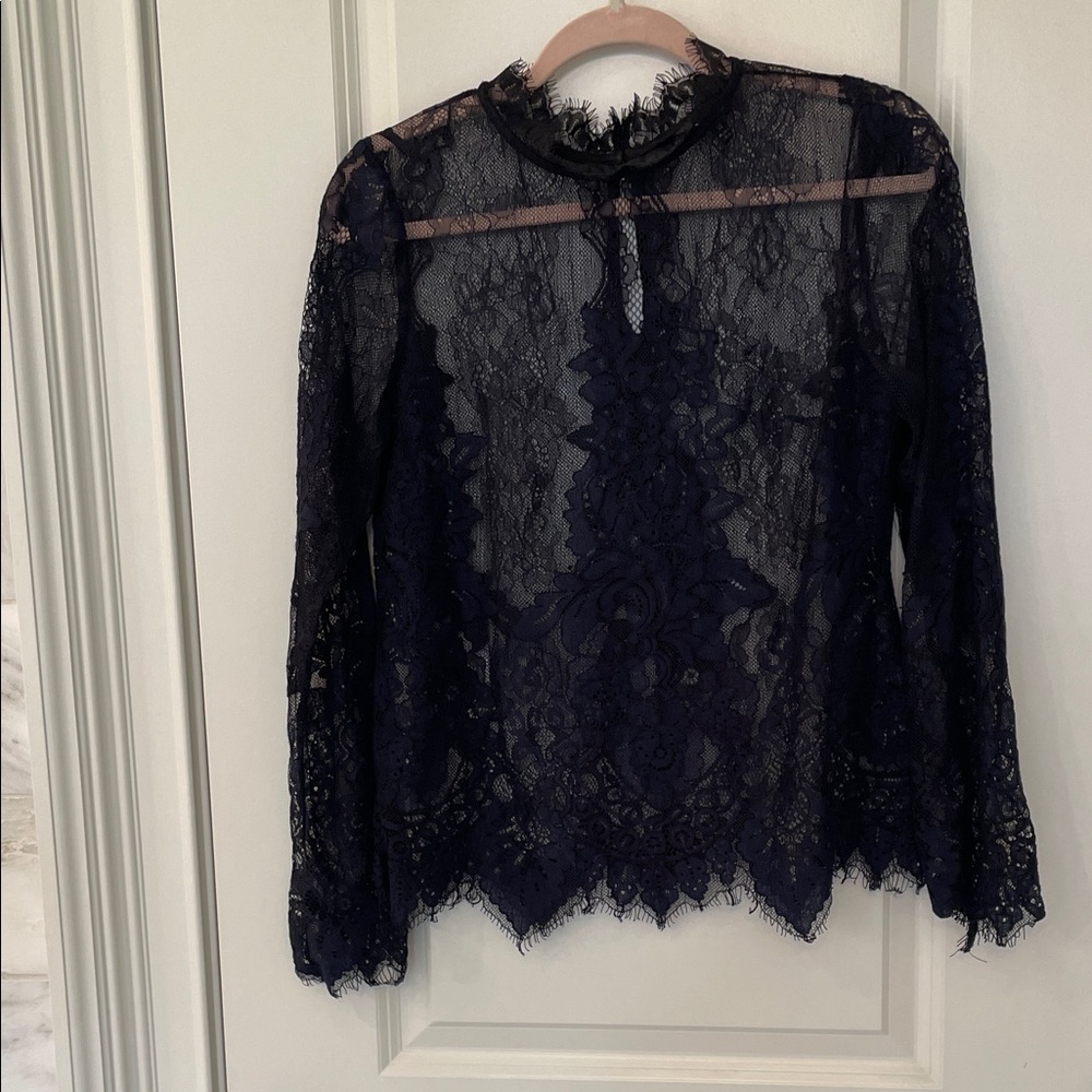 Long sleeve Lace Navy and Black Top